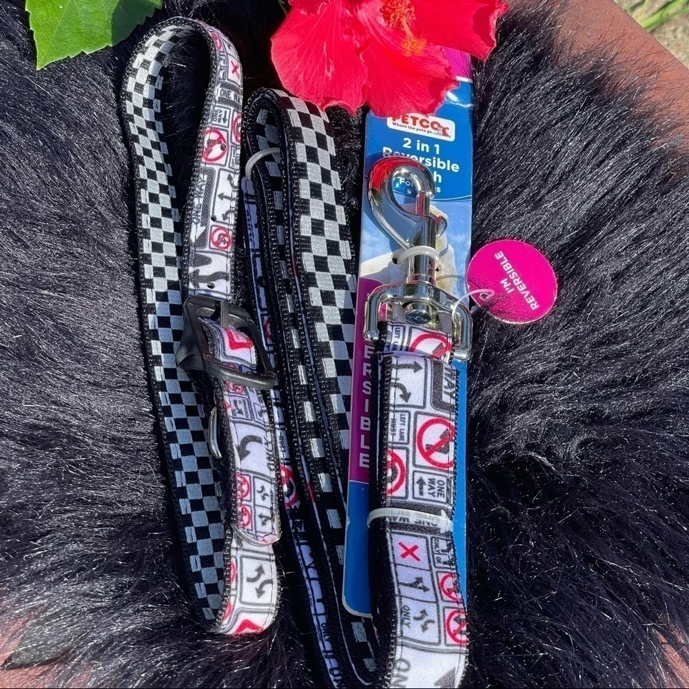 PETCO 2 In 1 Reversible Street Sign Print Dog Collar & Leash Set